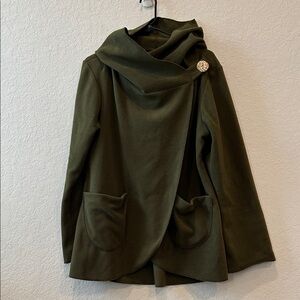 Elegant Olive Cape with Button Accent